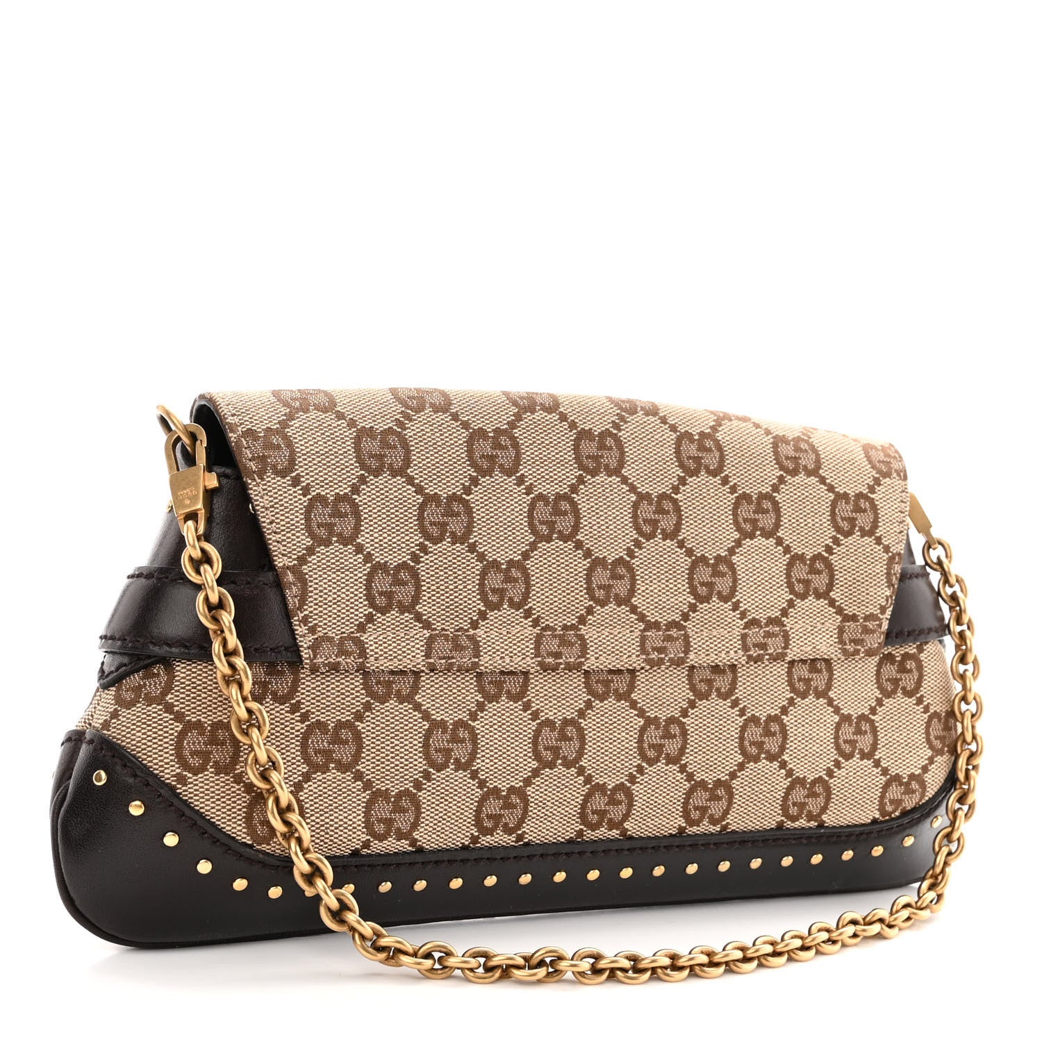 Gucci Monogram Studded Small Horsebit Clutch Dark Brown 3 of 9