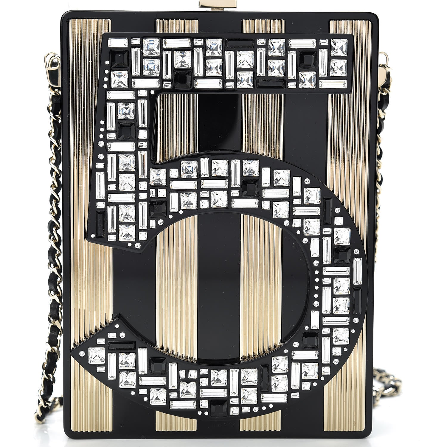Chanel Plexiglass Strass N°5 Minaudiere Black Gold 9 of 11