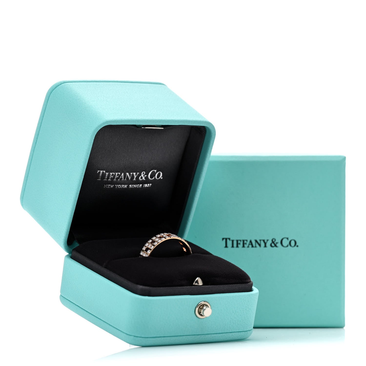 Tiffany 18K Rose Gold Diamond T True Wide Ring 60 9 3 of 5