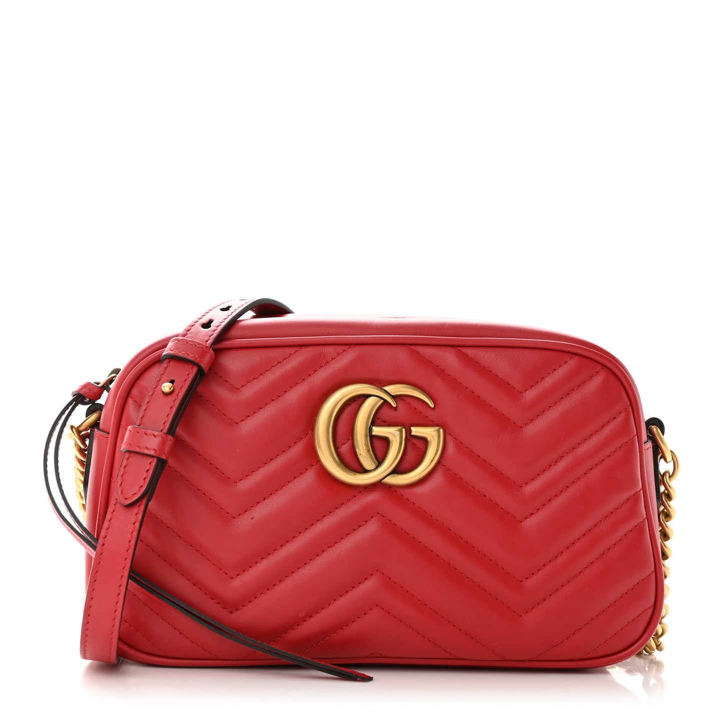 Calfskin Matelasse Small GG Marmont Chain Shoulder Bag Hibiscus Red