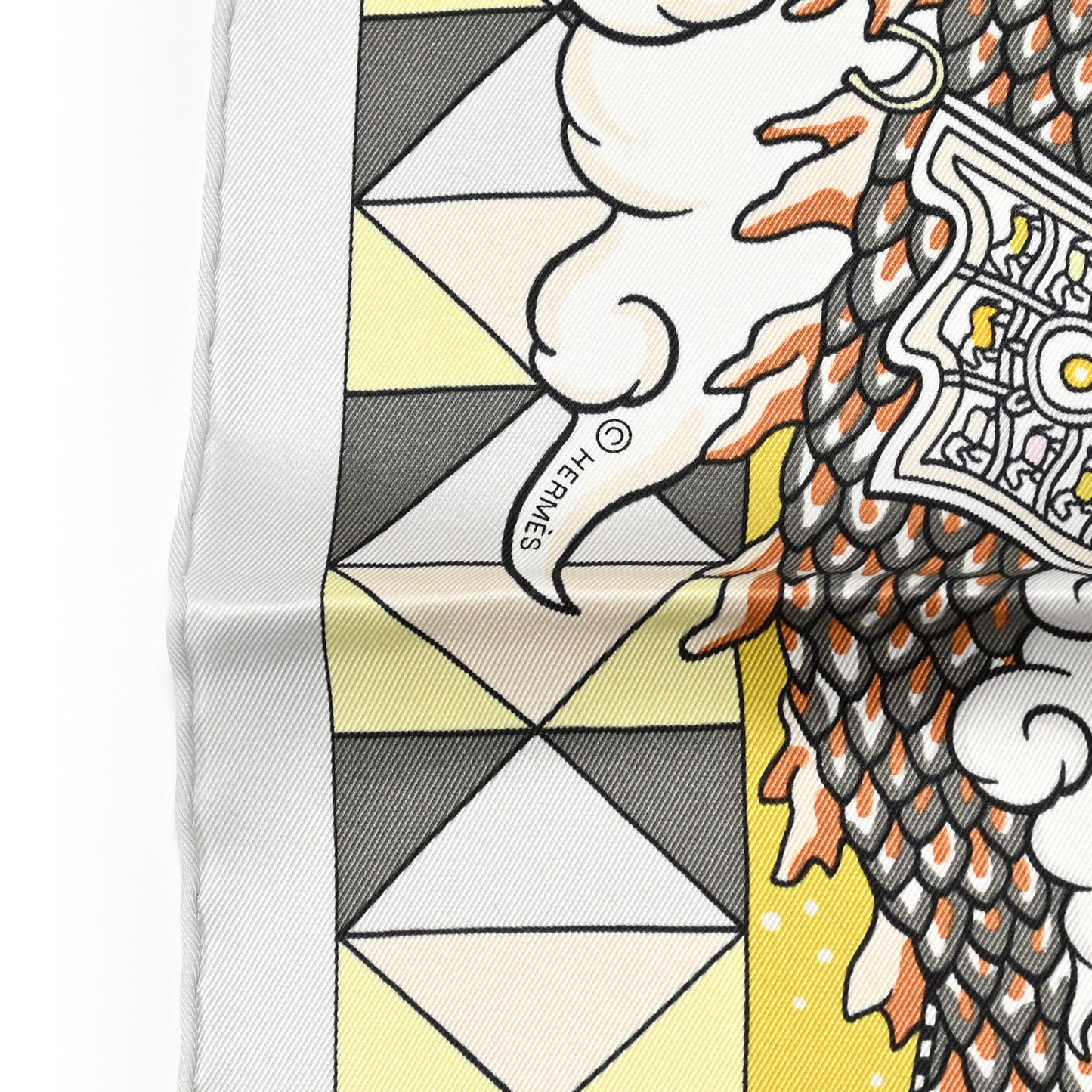 Silk L'Epopee D'Hermes Detail Scarf 70 Gris Jaune Rose