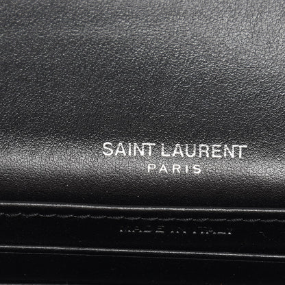 Saint Laurent Calfskin Crocodile Embossed Monogram Sunset Chain Wallet Black 6 of 6