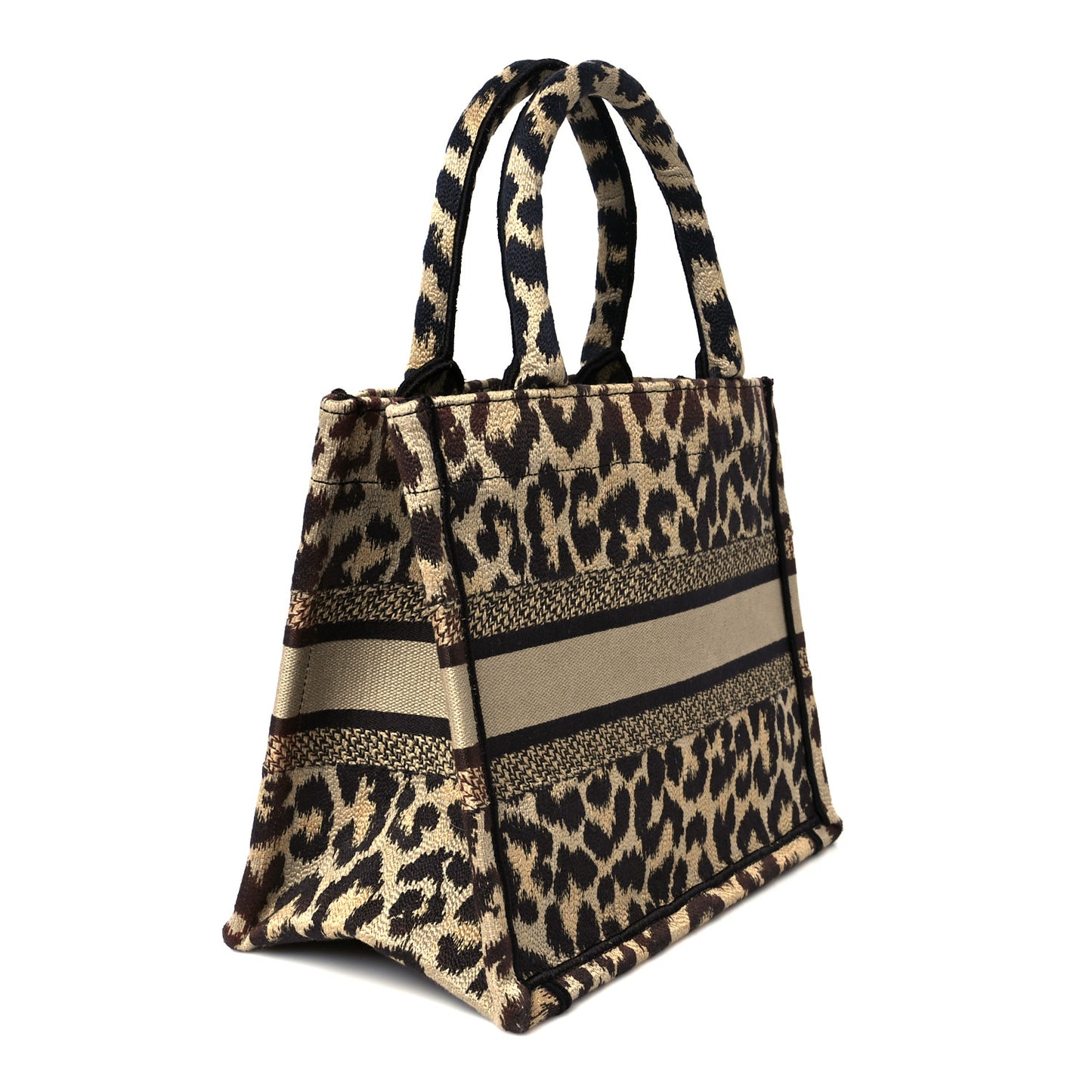 Canvas Mizza Embroidered Small Leopard Book Tote Beige