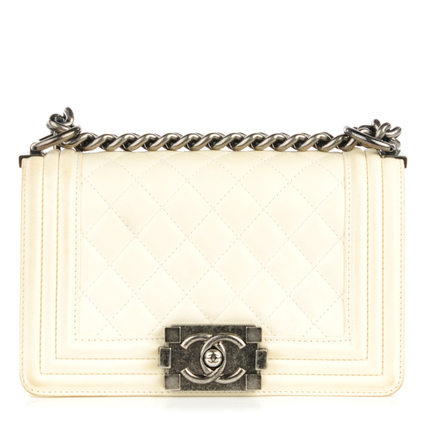 Lambskin Quilted Small Boy Flap White