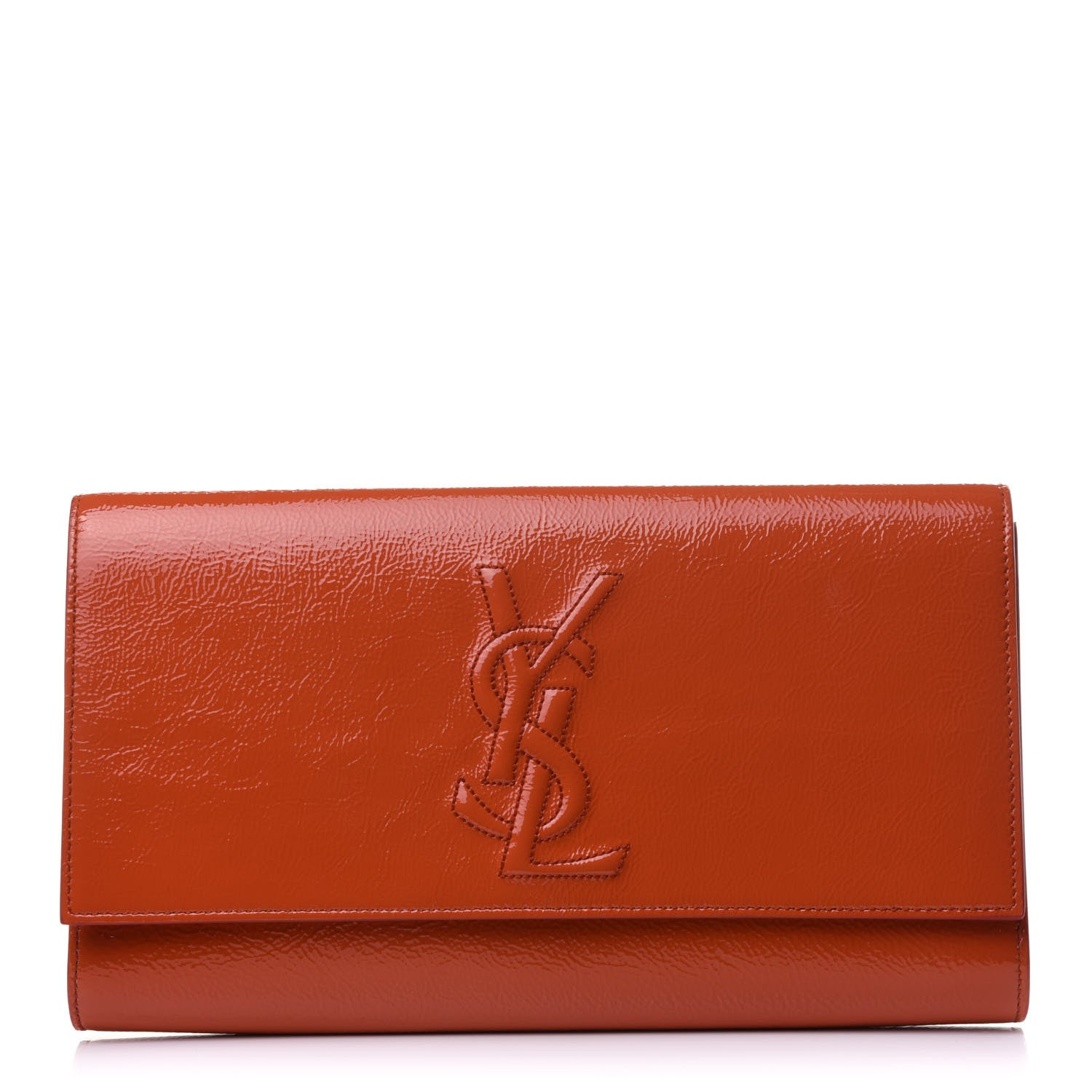 Saint Laurent Textured Patent Monogram Large Belle De Jour Clutch Orange 1 of 11