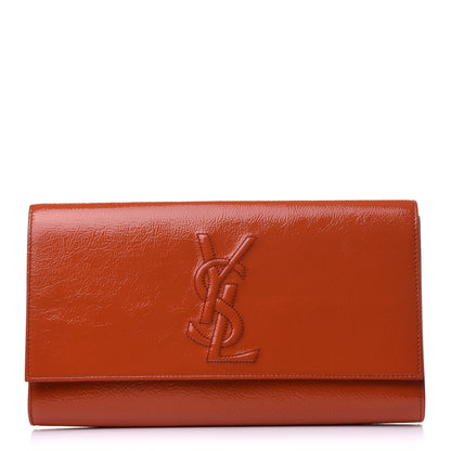 Saint Laurent Textured Patent Monogram Large Belle De Jour Clutch Orange 1 of 11