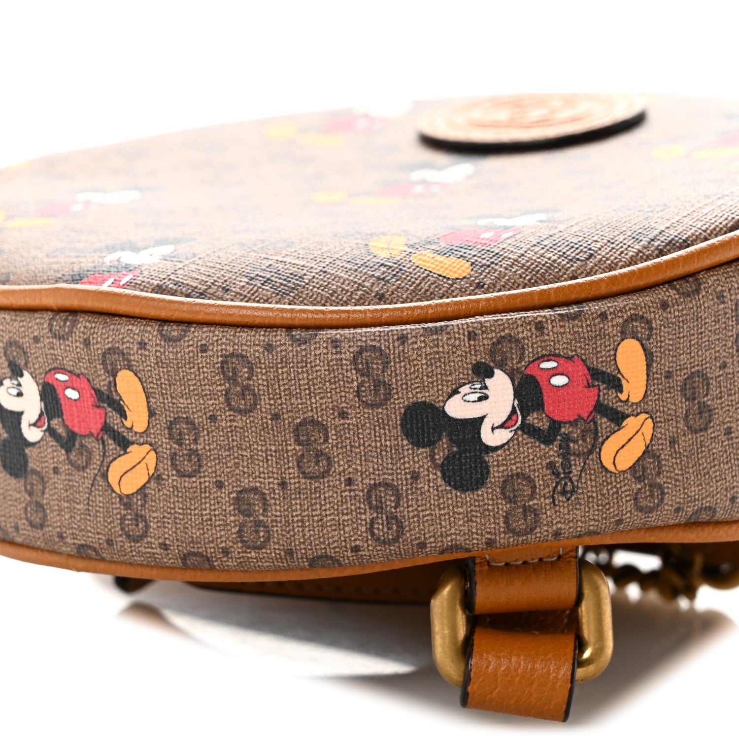Gucci X DISNEY Mini Vintage GG Supreme Monogram Mickey Mouse Round Backpack Beige Vintage Sun Oil 10 of 12