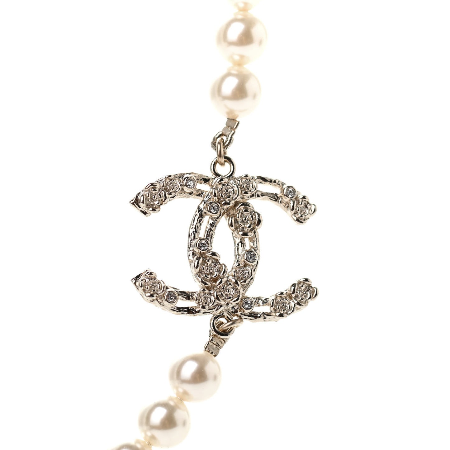 Pearl Crystal CC Camellia Short Necklace Gold