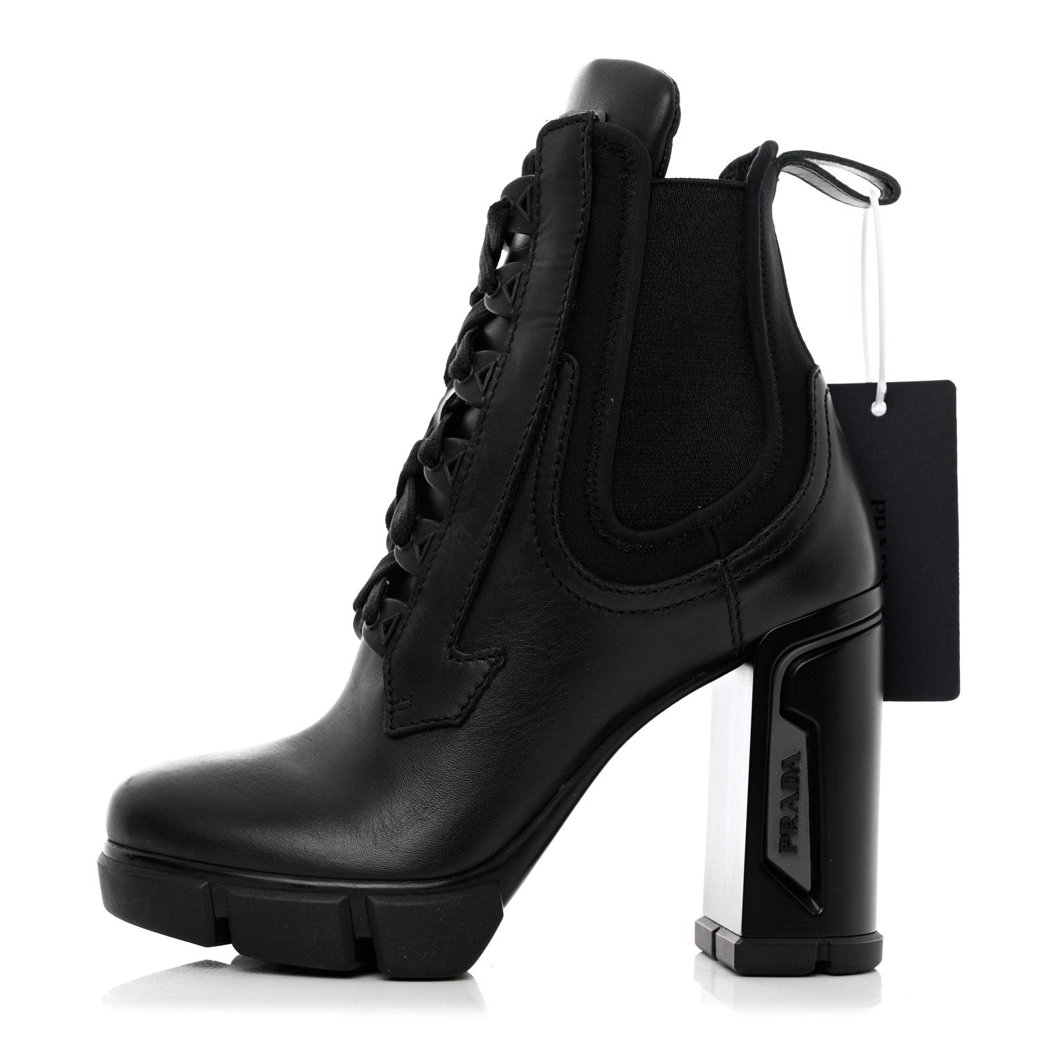 Prada Vitello Montana Neoprene Lace Up Chelsea 110mm Ankle Boots 35 Black 1 of 11