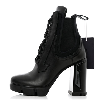 Prada Vitello Montana Neoprene Lace Up Chelsea 110mm Ankle Boots 35 Black 1 of 11