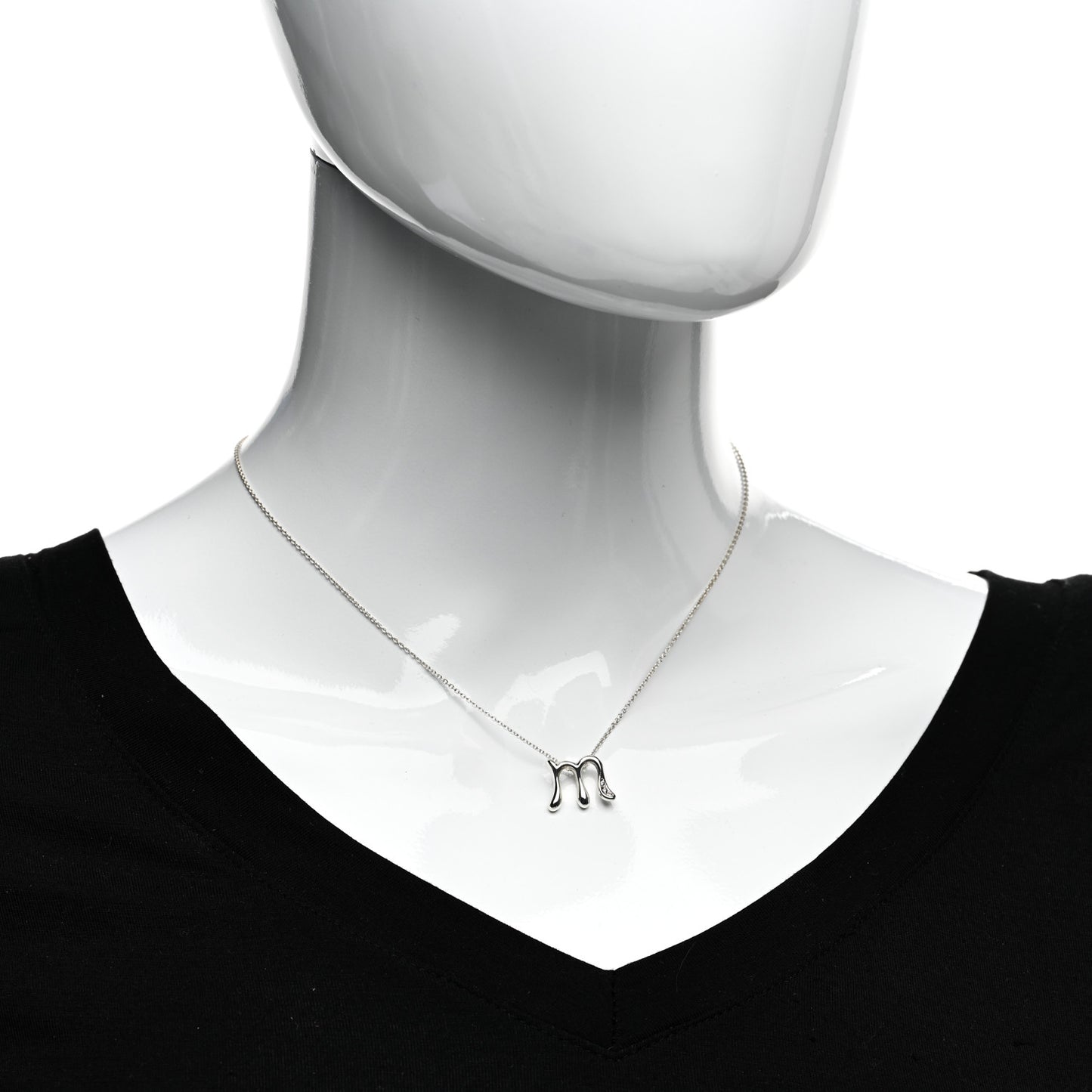Sterling Silver Diamond Elsa Peretti Letter M Pendant Necklace