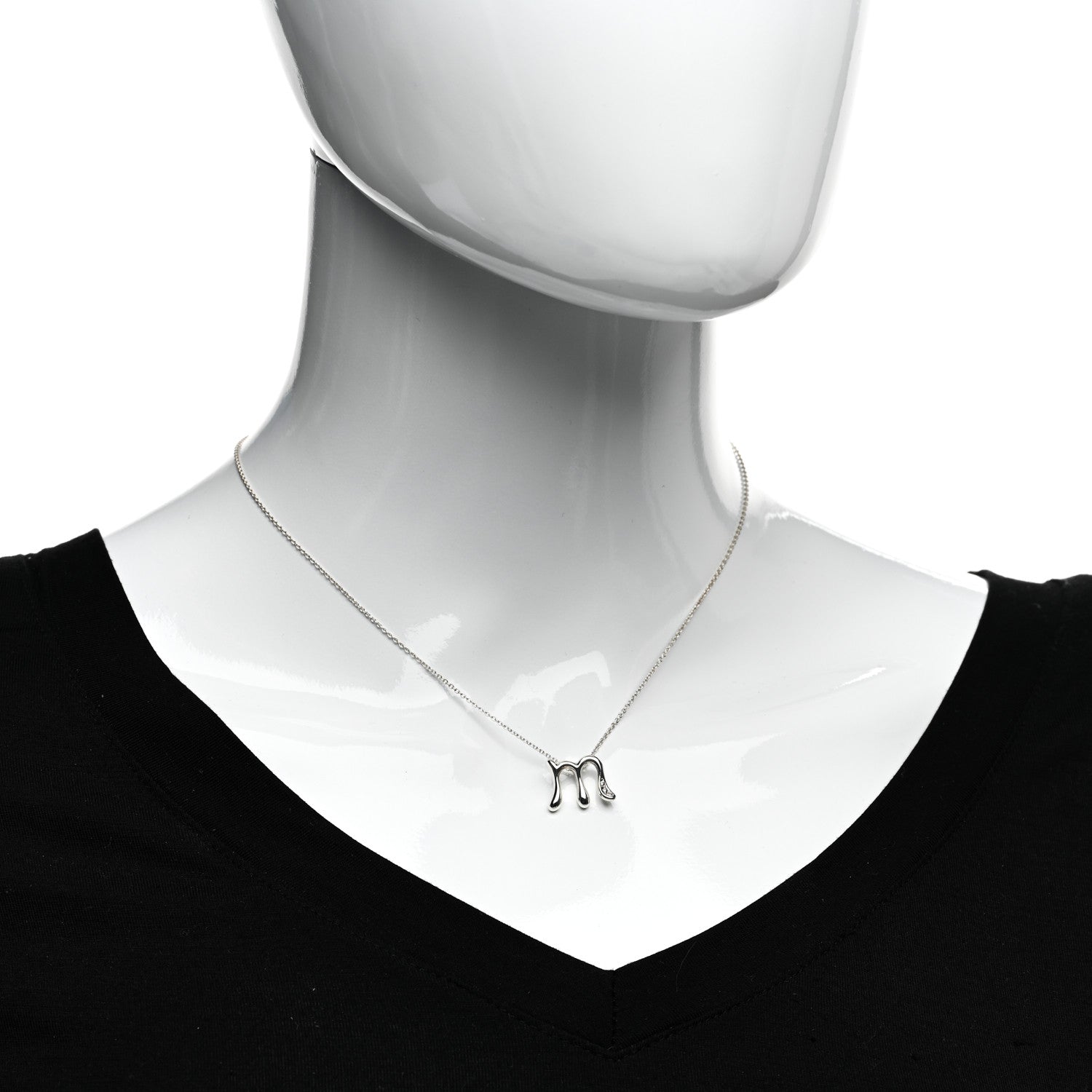 Tiffany Sterling Silver Diamond Elsa Peretti Letter M Pendant Necklace 2 of 4