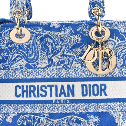Christian Dior Canvas Toile De Jouy Reverse Embroidered Medium Lady D-Lite Fluorescent Blue 7 of 9