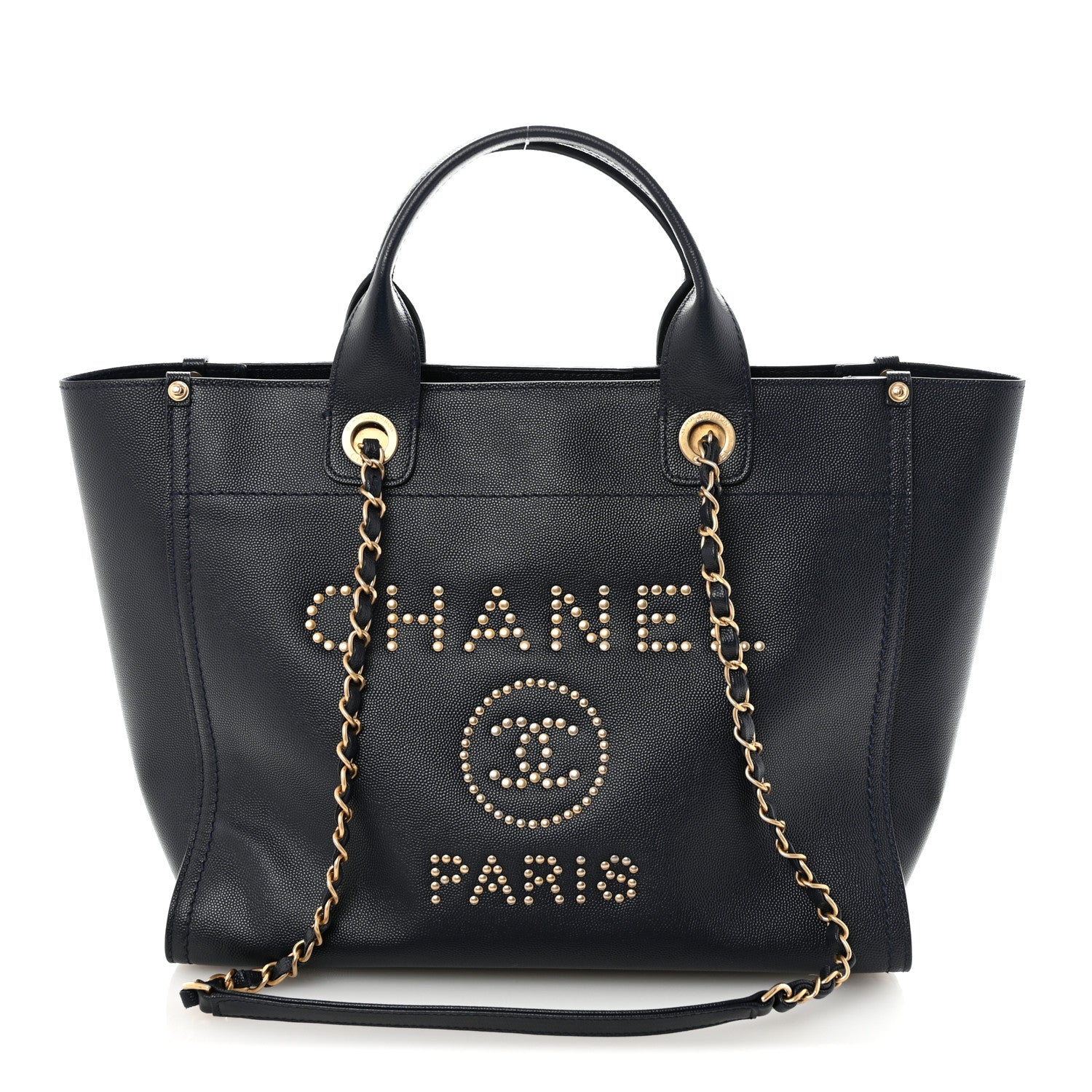 Chanel Caviar Small Studded Deauville Tote Navy 1 of 9