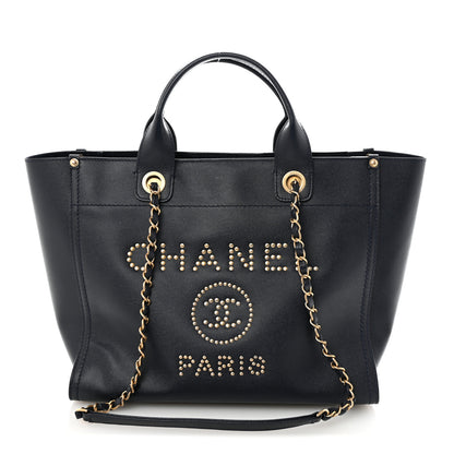 Chanel Caviar Small Studded Deauville Tote Navy 1 of 9