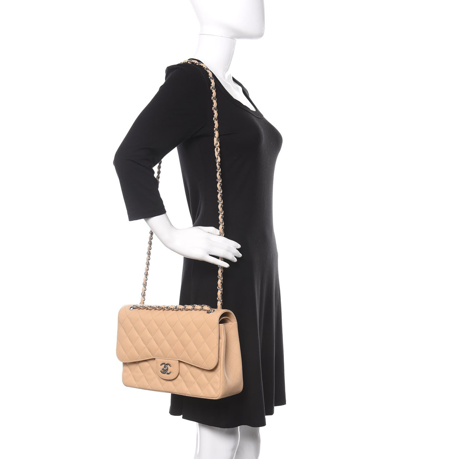 Chanel Caviar Quilted Jumbo Double Flap Beige 2 of 11