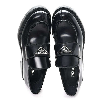 Prada Spazzolato Metal Triangle Logo 50mm Loafers 39 Black 2 of 11