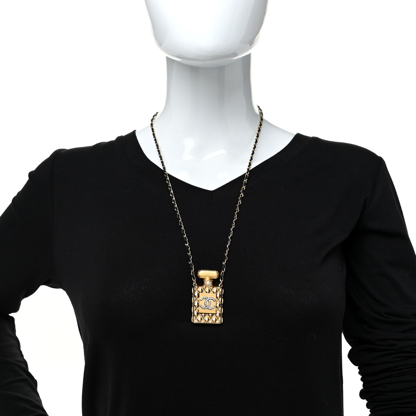 Crystal Pearl Perfume Bottle CC Necklace Gold