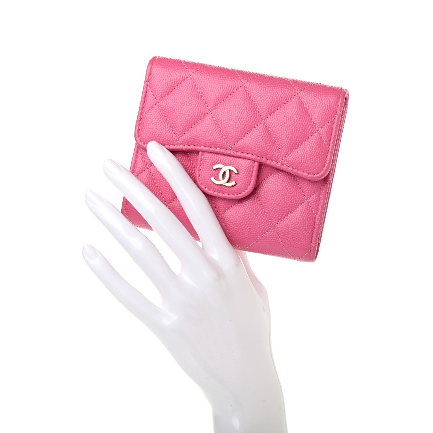 Chanel Caviar Quilted Compact Flap Wallet Pink 2 of 8