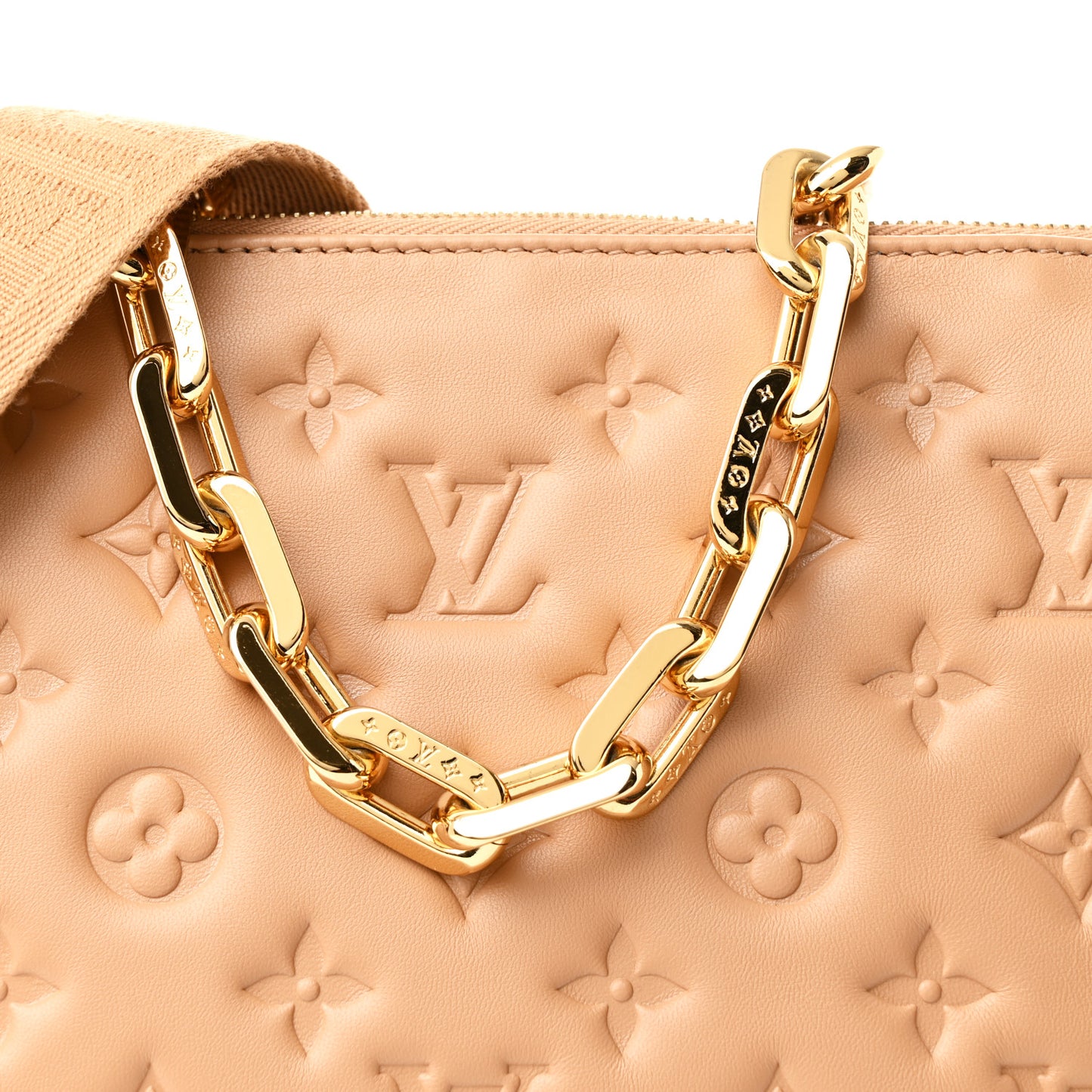 Lambskin Embossed Monogram Coussin PM Camel