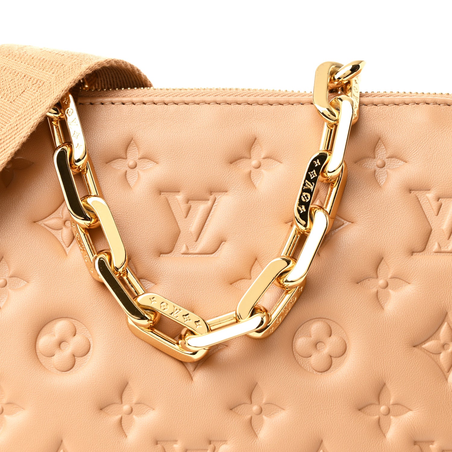 Louis Vuitton Lambskin Embossed Monogram Coussin PM Camel 8 of 11