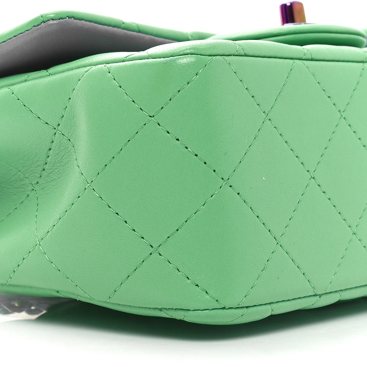 Lambskin Quilted Mini Rectangular Flap Green Blue