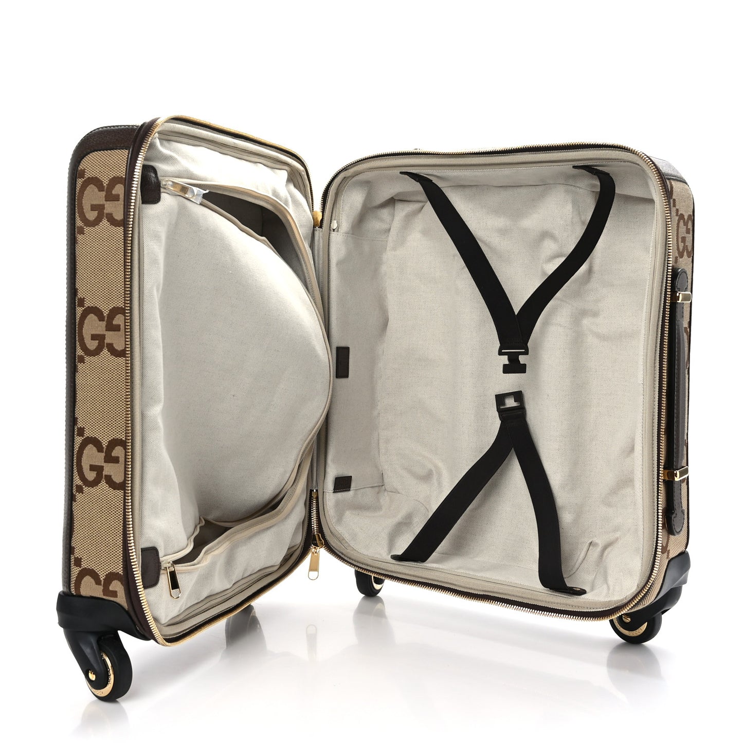 Monogram Jumbo GG Textured Dollar Calfskin Web Small Savoy Cabin Trolley Camel Ebony New Acero