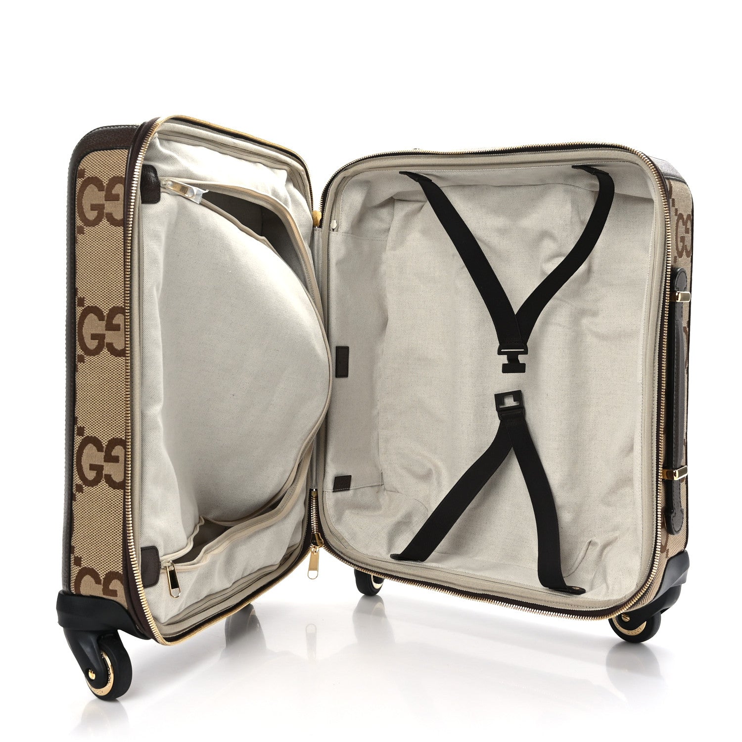 Gucci Monogram Jumbo GG Textured Dollar Calfskin Web Small Savoy Cabin Trolley Camel Ebony New Acero 4 of 9