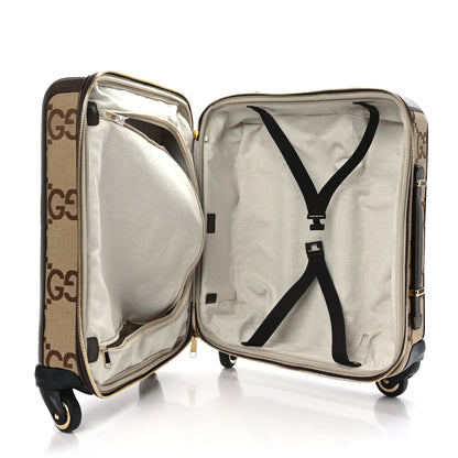 Gucci Monogram Jumbo GG Textured Dollar Calfskin Web Small Savoy Cabin Trolley Camel Ebony New Acero 4 of 9