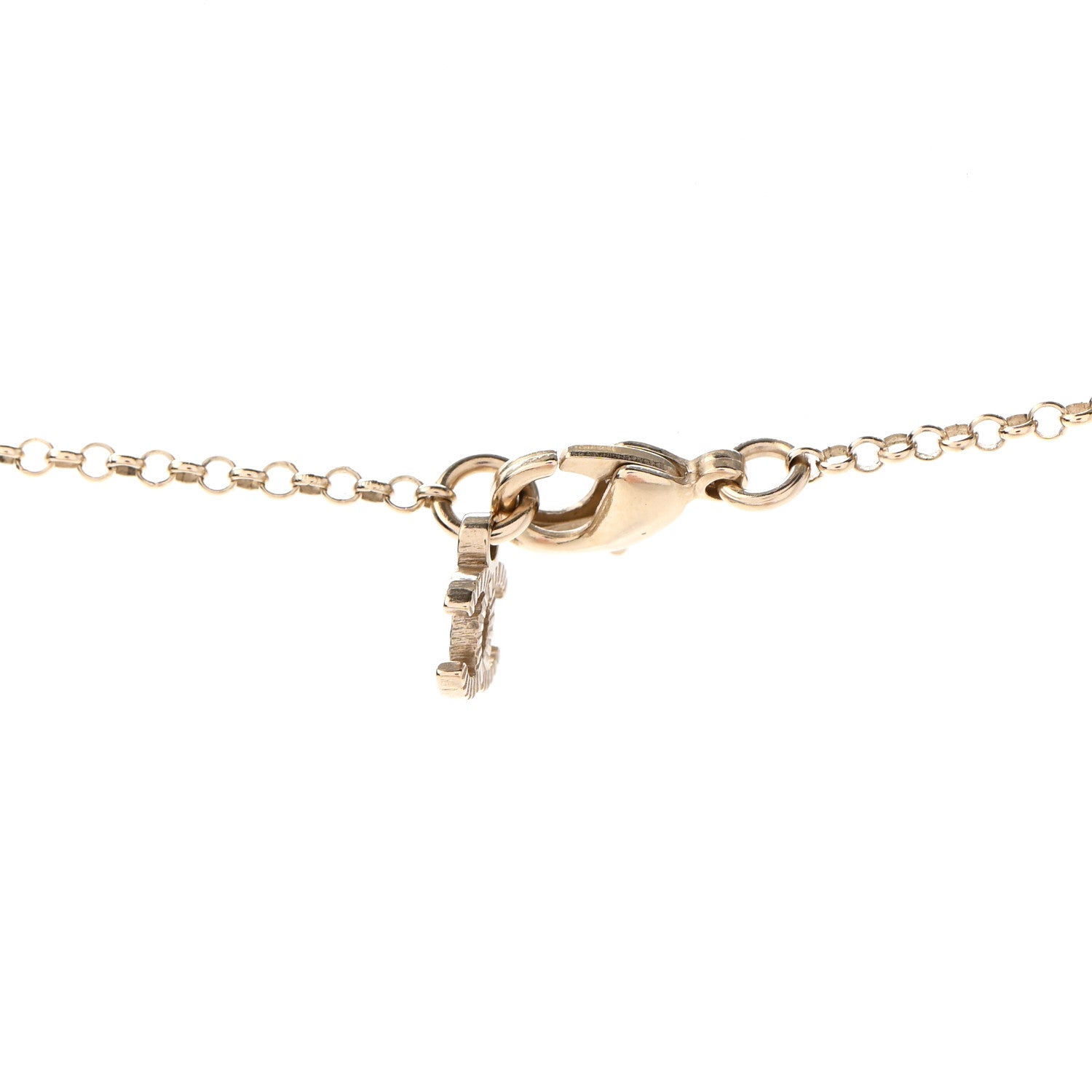 Chanel Resin Crystal CC Heart Necklace Pearly White Gold 4 of 5