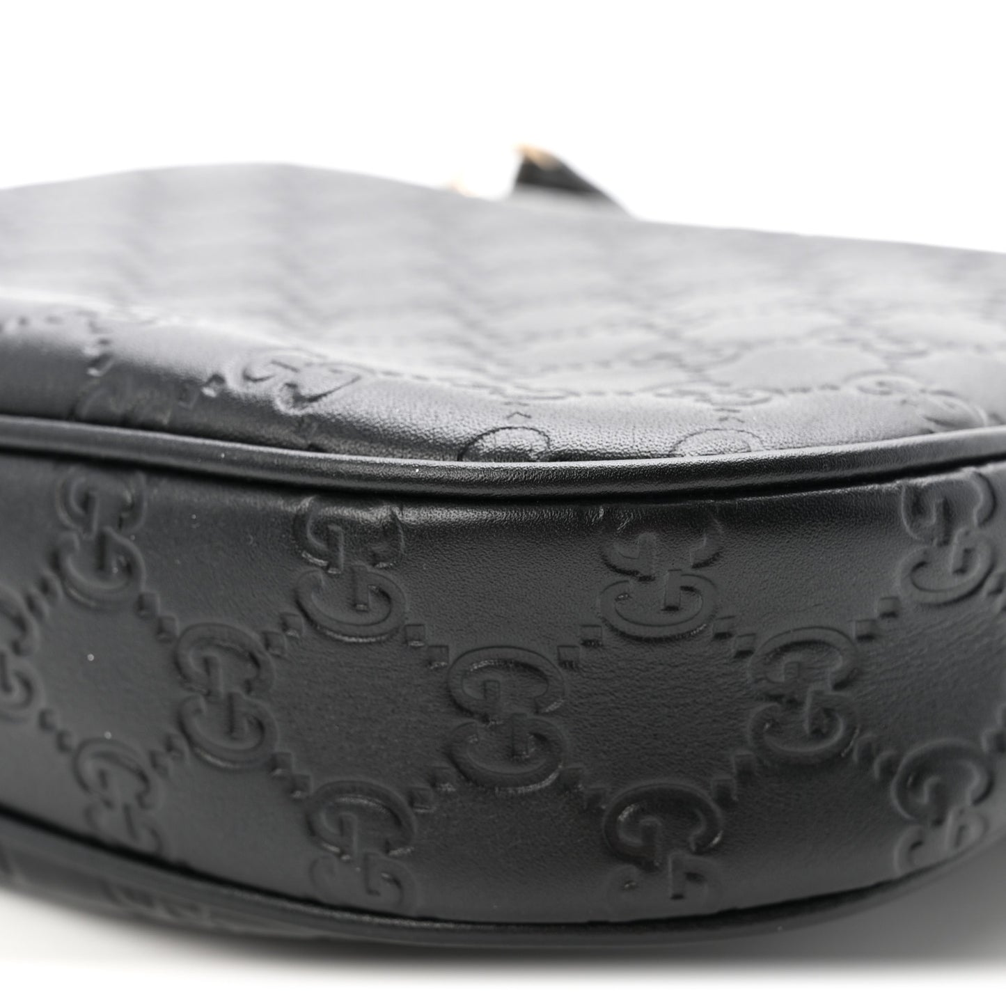 GG Calfskin Embossed Emblem Medium Half Moon Shoulder Bag Black