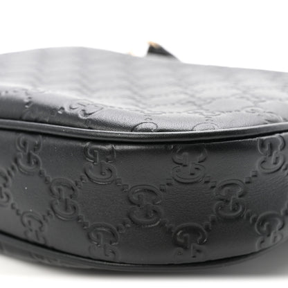 Gucci GG Calfskin Embossed Emblem Medium Half Moon Shoulder Bag Black 10 of 10