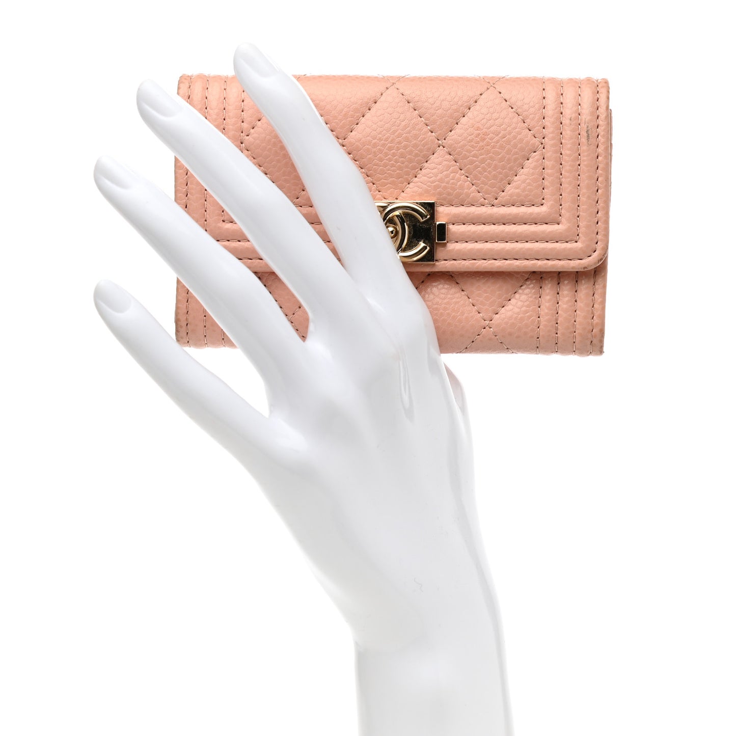 Caviar Quilted Boy Card Holder Wallet Light Pink