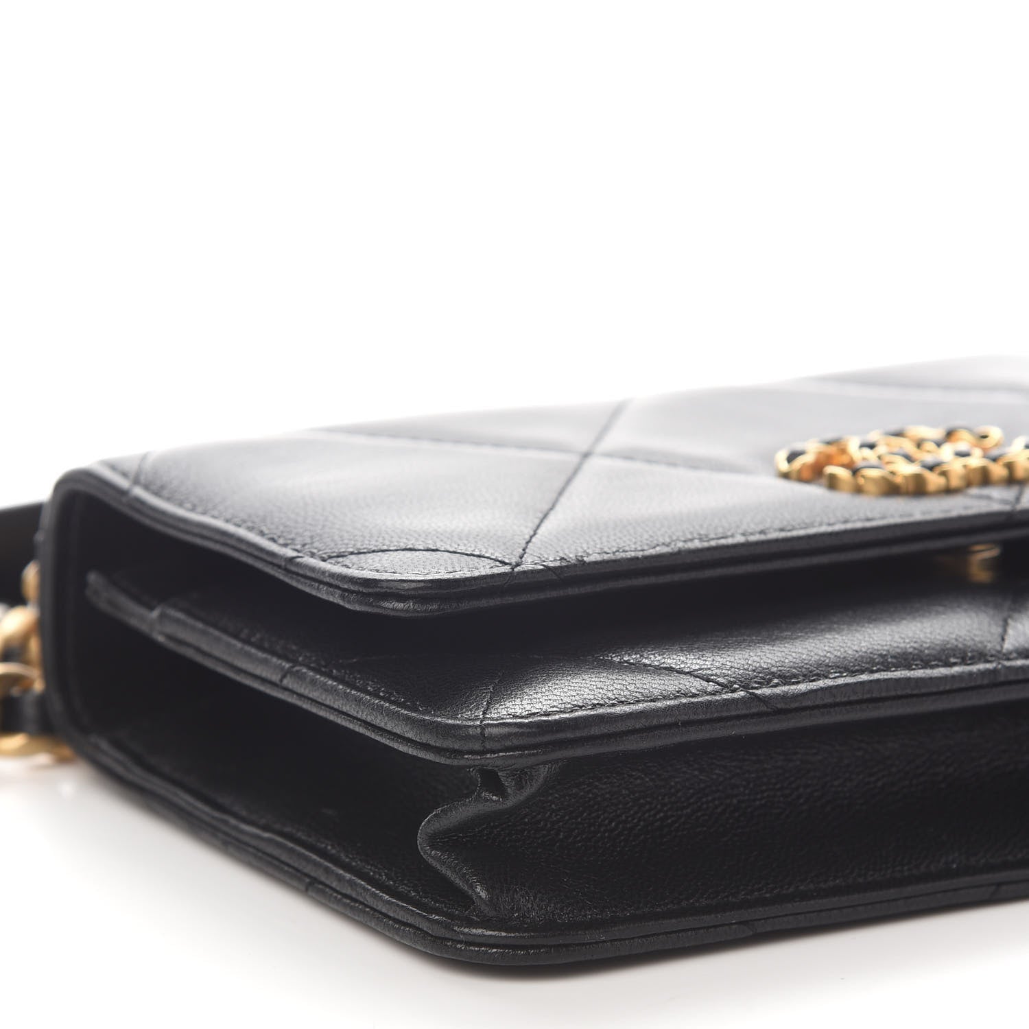 Chanel Shiny Goatskin Quilted Chanel 19 Wallet On Chain WOC Black 9 of 12