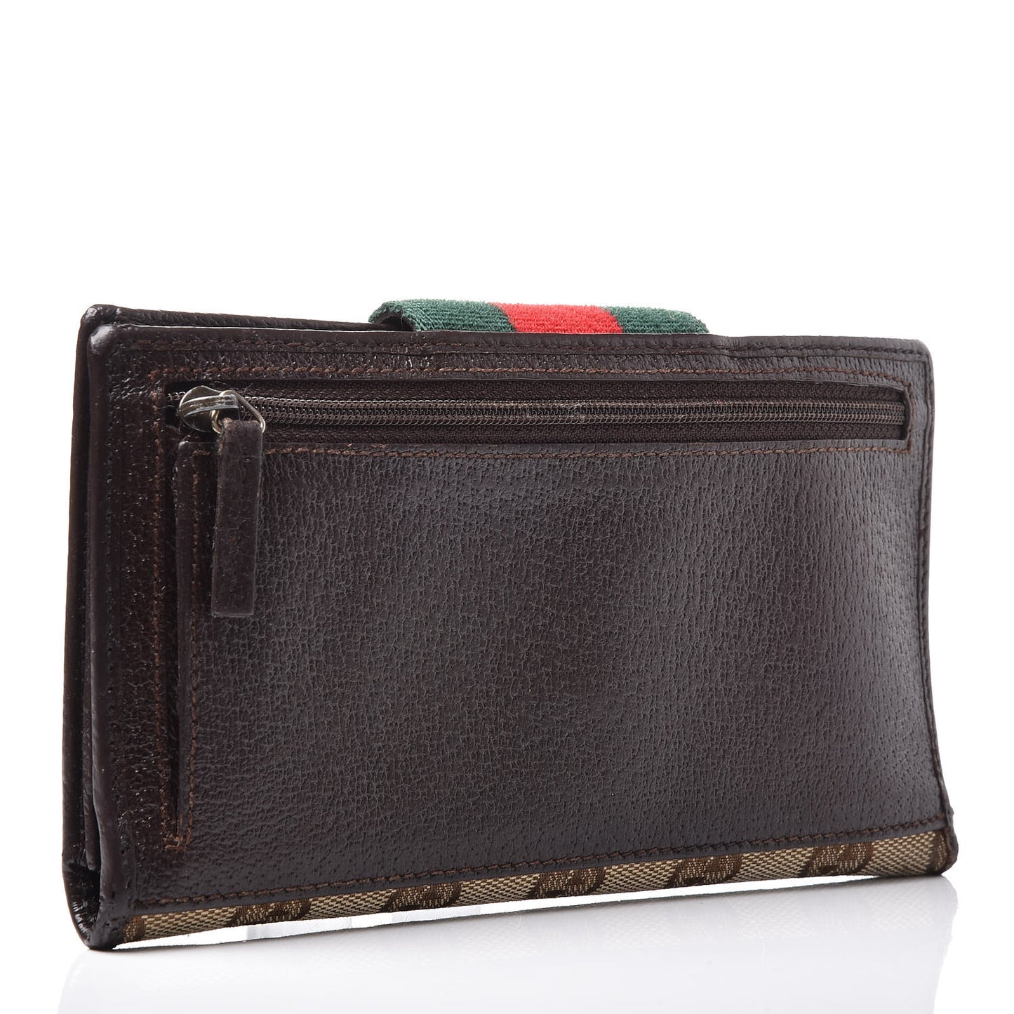 Monogram Calfskin Ladies Web Continental Wallet Beige Ebony Cocoa