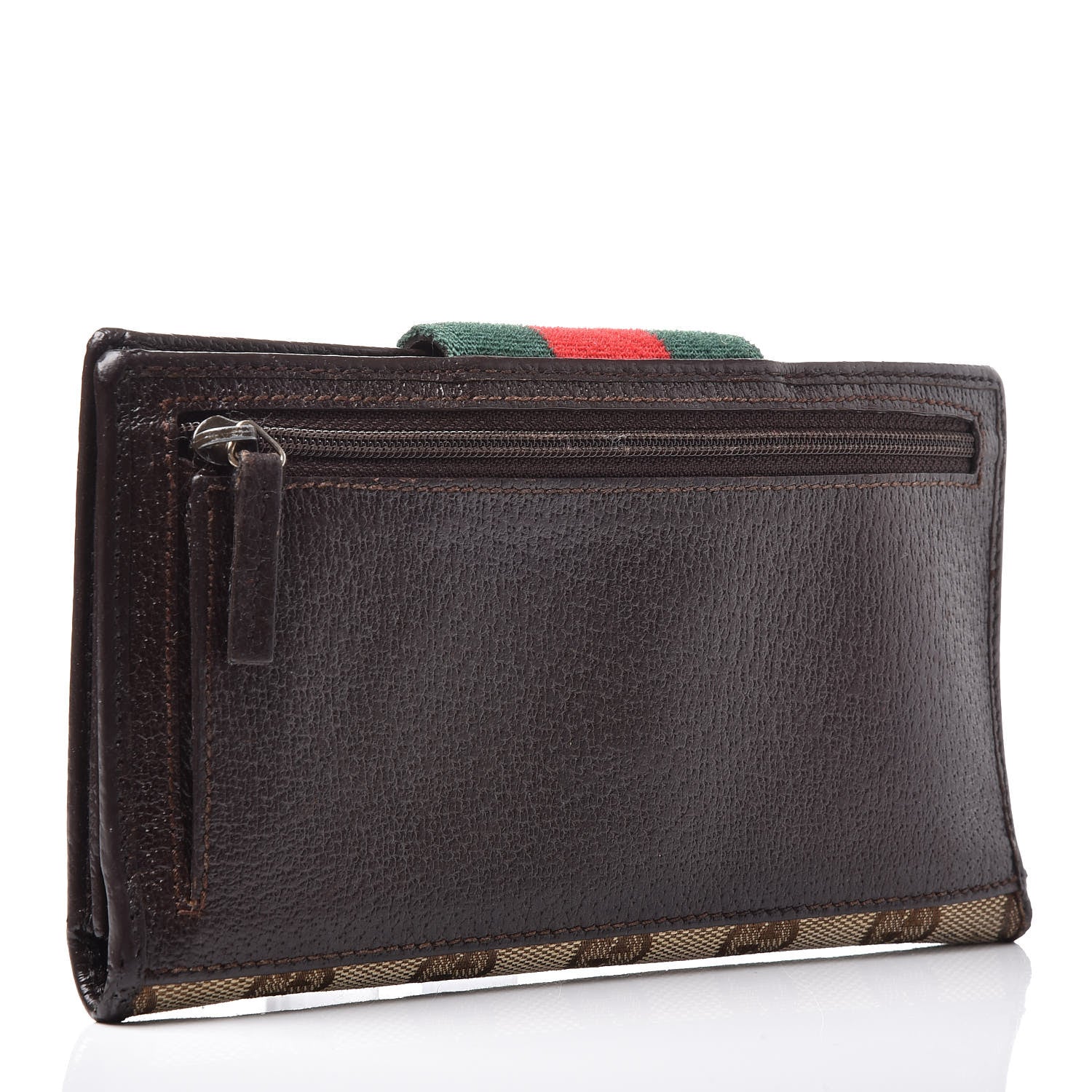 Gucci Monogram Calfskin Ladies Web Continental Wallet Beige Ebony Cocoa 3 of 13