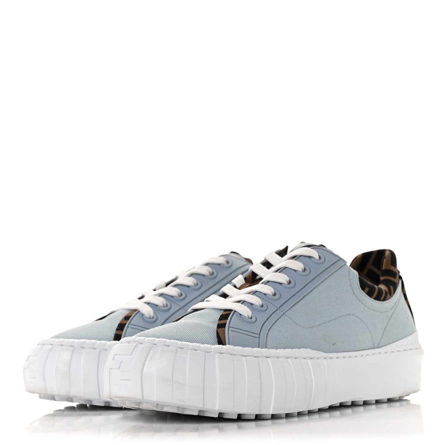 Fendi Canvas Lycra TPU FF Womens Fendi Force Low Top Sneakers 40.5 Sky Tobacco Black 3 of 10