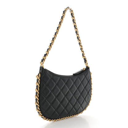 Chanel Shiny Crumpled Lambskin Quilted Trendy Chain Around Hobo Black 3 of 11