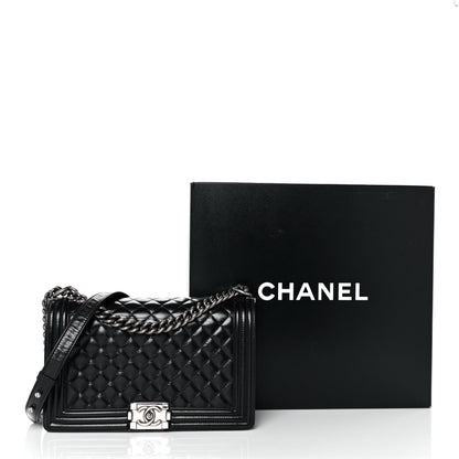 Chanel Glazed Calfskin Quilted New Medium Boy Flap Black 9 of 9