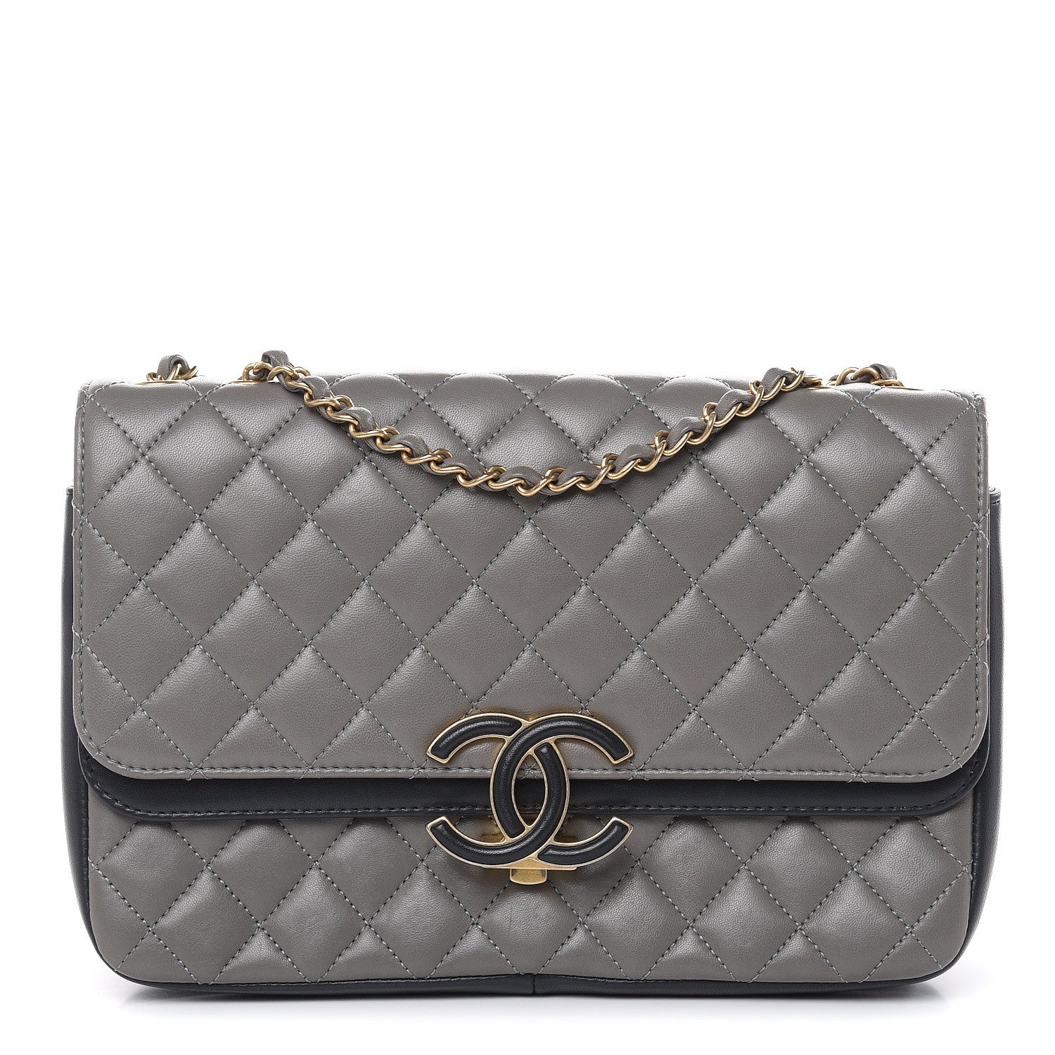 Chanel Lambskin Quilted Large CC Chic Flap Grey Dark Navy 1 of 15
