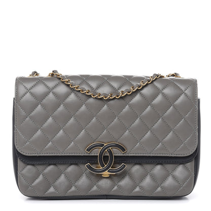 Chanel Lambskin Quilted Large CC Chic Flap Grey Dark Navy 1 of 15