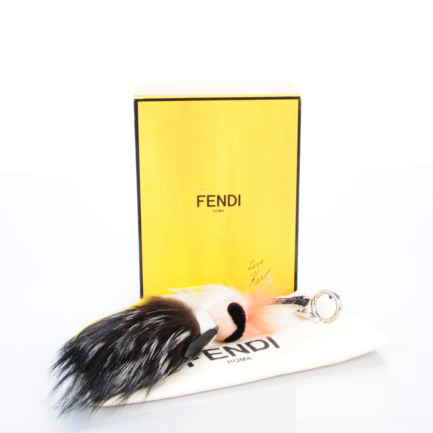 Fox Mink Goat Fur Mini Karlito Bag Charm White Black Flamingo