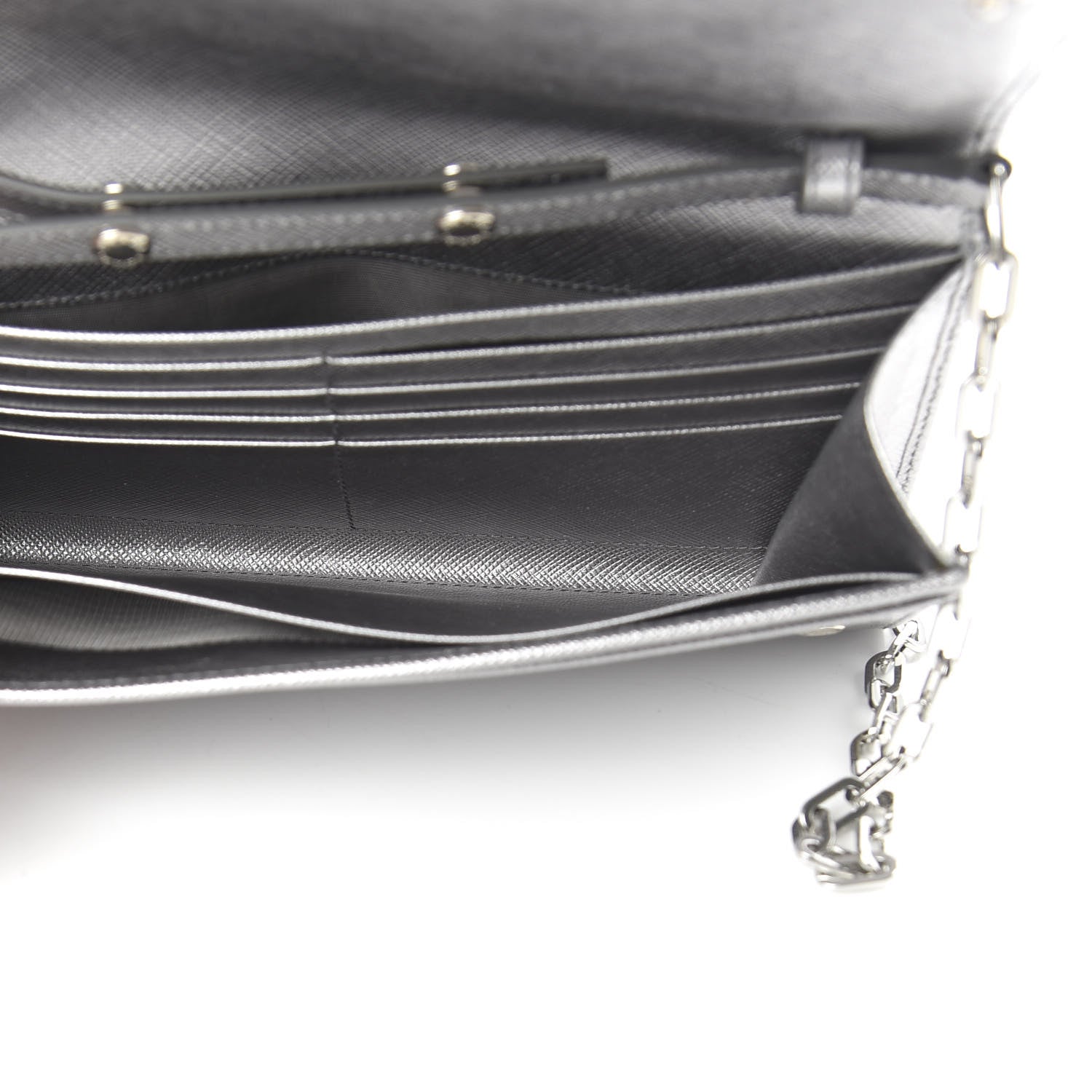 Prada Metallic Saffiano Metal Chain Wallet Cromo 5 of 10