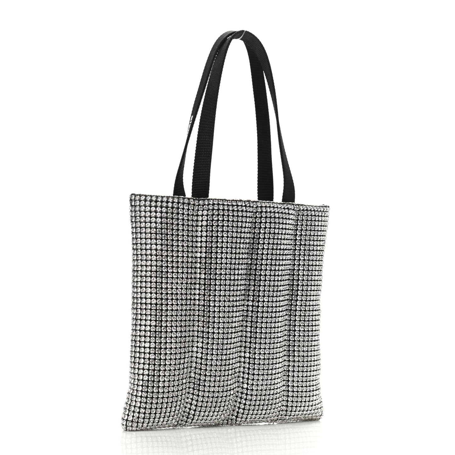 Mesh Crystal Rhinestone Quilted Heiress Tote Black Silver
