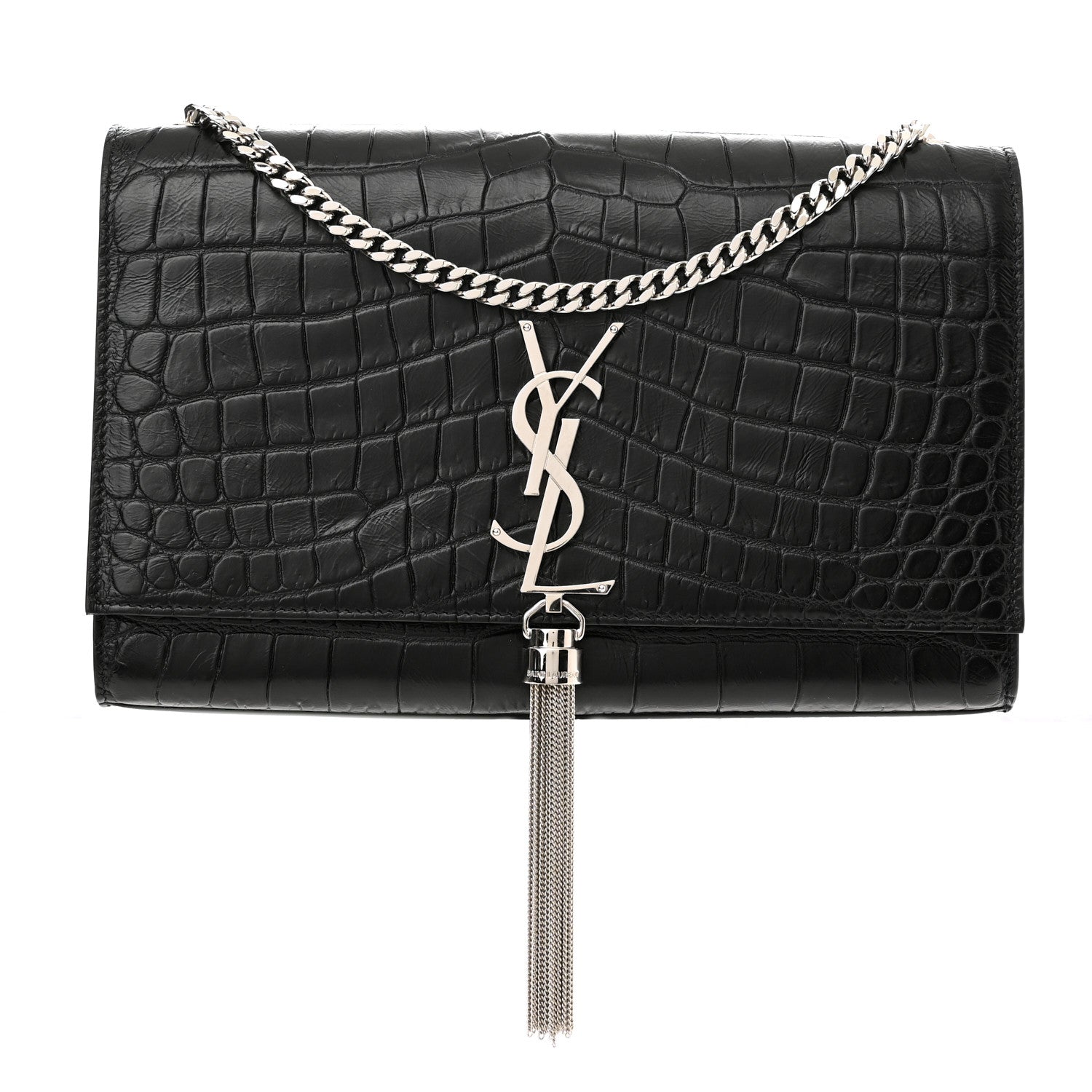 Saint Laurent Calfskin Crocodile Embossed Medium Classic Monogram Kate Tassel Satchel Black 1 of 10