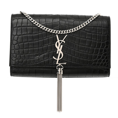 Saint Laurent Calfskin Crocodile Embossed Medium Classic Monogram Kate Tassel Satchel Black 1 of 10