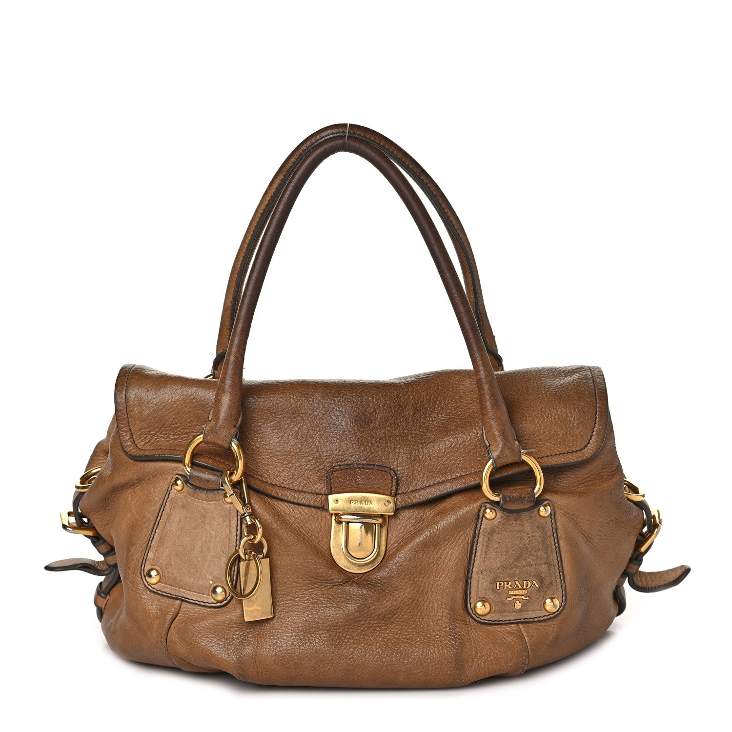Prada Vitello Daino Pushlock Shoulder Bag Brown 1 of 16