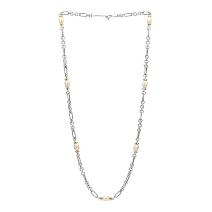 David Yurman Sterling Silver 18K Yellow Gold Baroque Pearl Long Figaro Chain Necklace 3 of 5