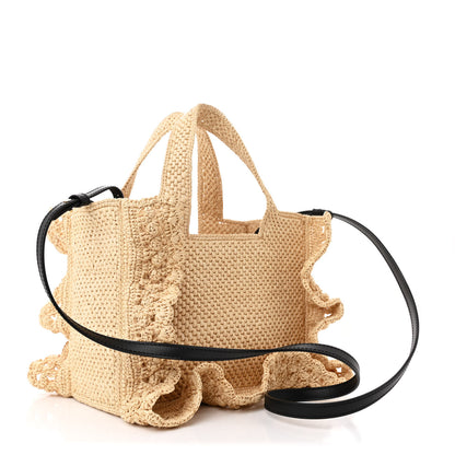 Loewe Raffia Calfskin Paula's Ibiza Balloon Ruffles Bucket Bag Natural Black 3 of 9
