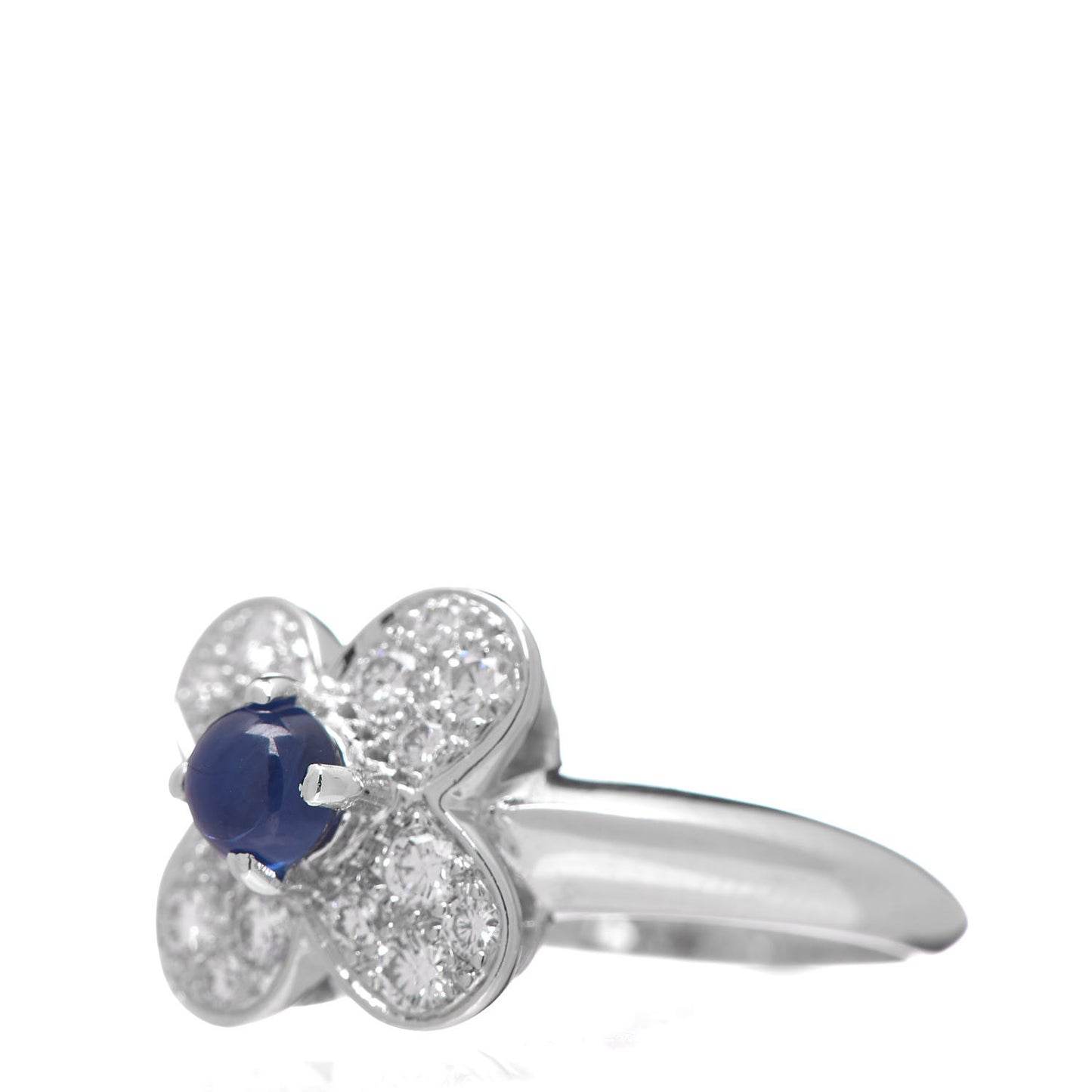18K White Gold Diamond Sapphire Trefle Ring 51 5.75